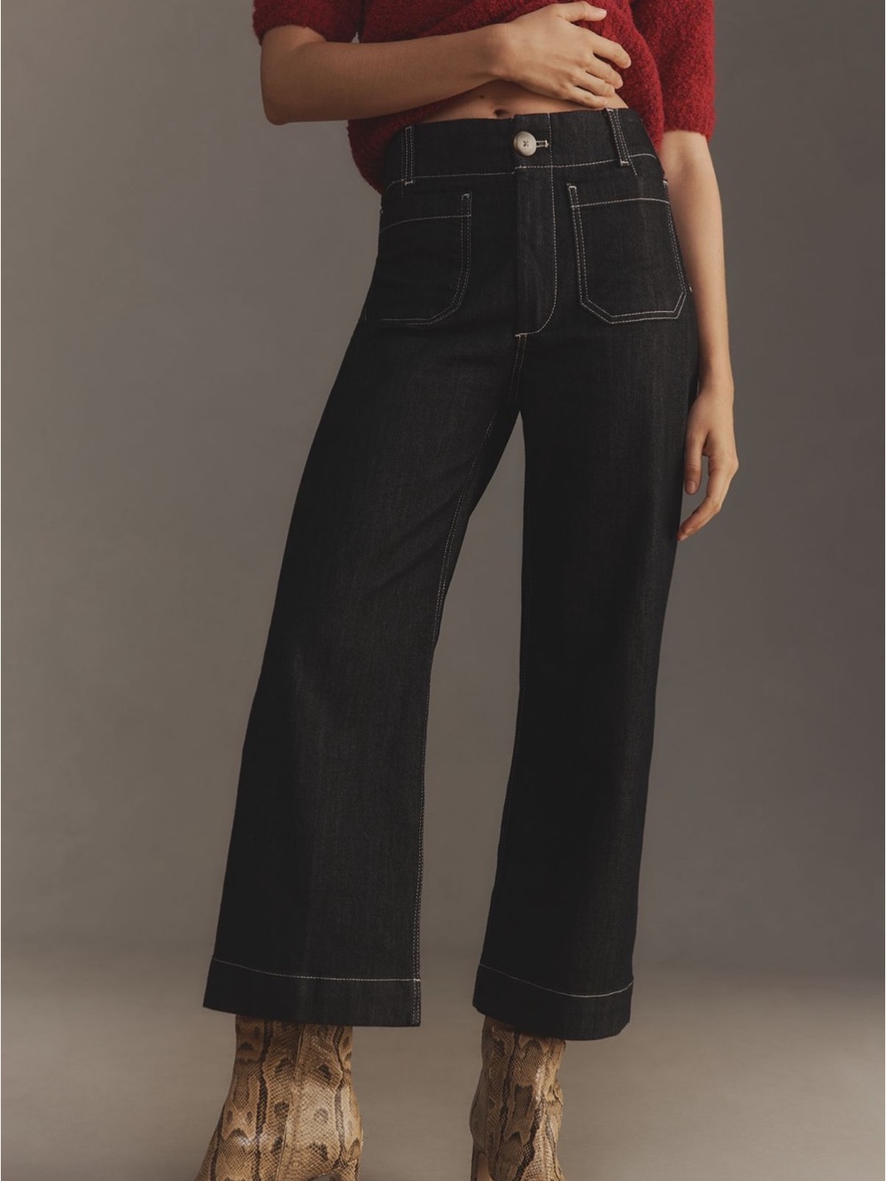 Anthropologie Maeve The Colette High-Rise Wide Leg Cropped Jeans 30 Dark Wash